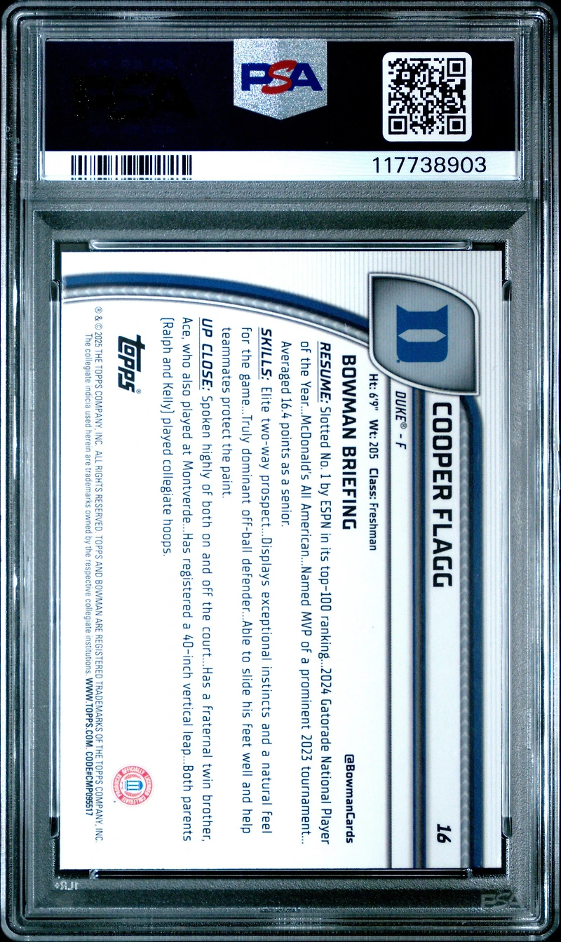 2024 Bowman Chrome University 16 Cooper Flagg X-fractor PSA 10