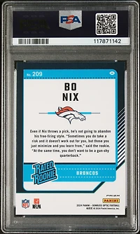 2024 Panini Donruss Optic 209 Bo Nix Purple Shock PSA 9
