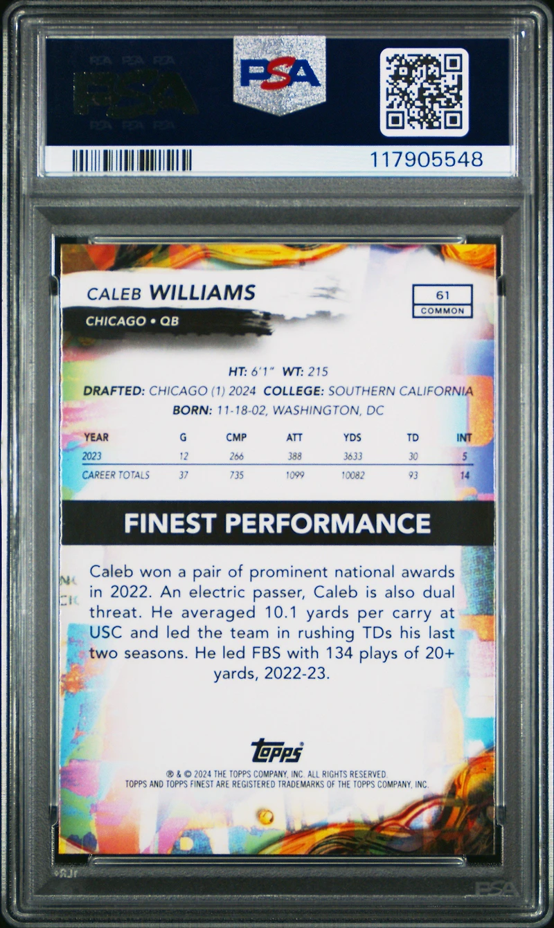 2024 Topps Finest 61 Caleb Williams PSA