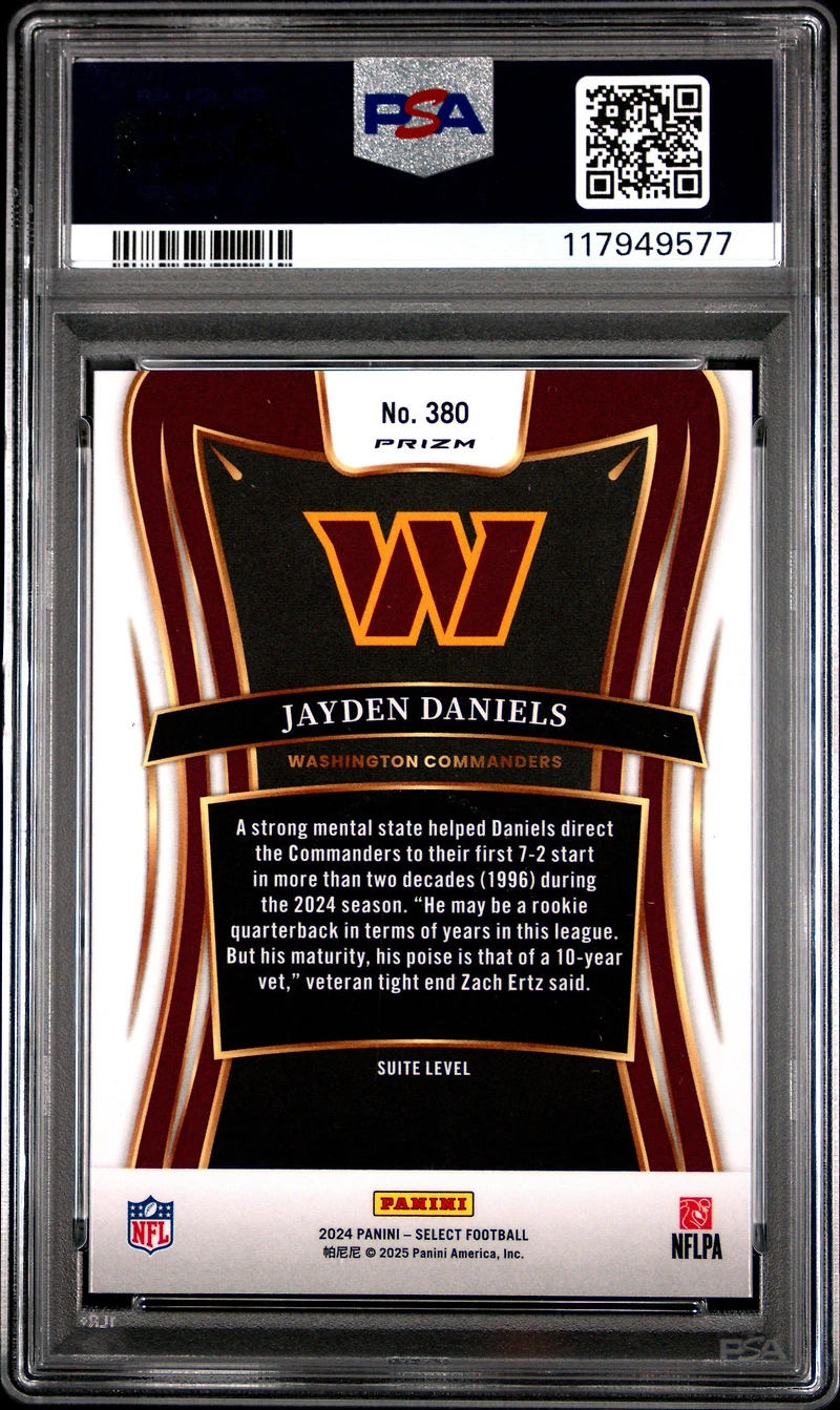 2024 Panini Select 380 Jayden Daniels Silver Prizm PSA 10