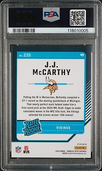 2024 Panini Donruss Optic 235 Jj Mccarthy Purple Shock PSA 10