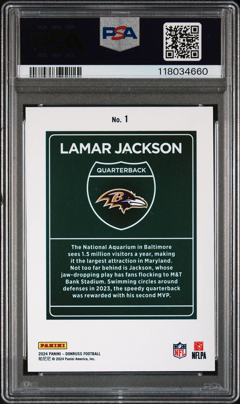 2024 Panini Donruss Downtown! 1 Lamar Jackson PSA 9