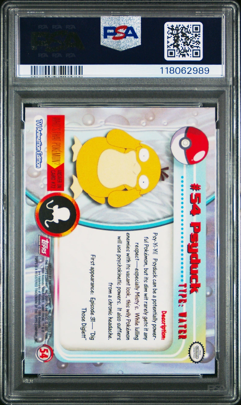 1999 Topps Pokemon Tv 54 Psyduck PSA 10
