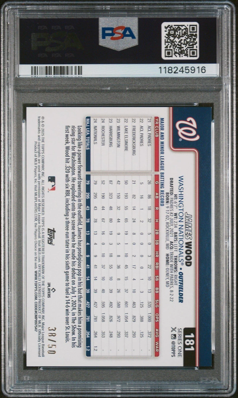 2025 Topps 181 James Wood Flowers PSA 8