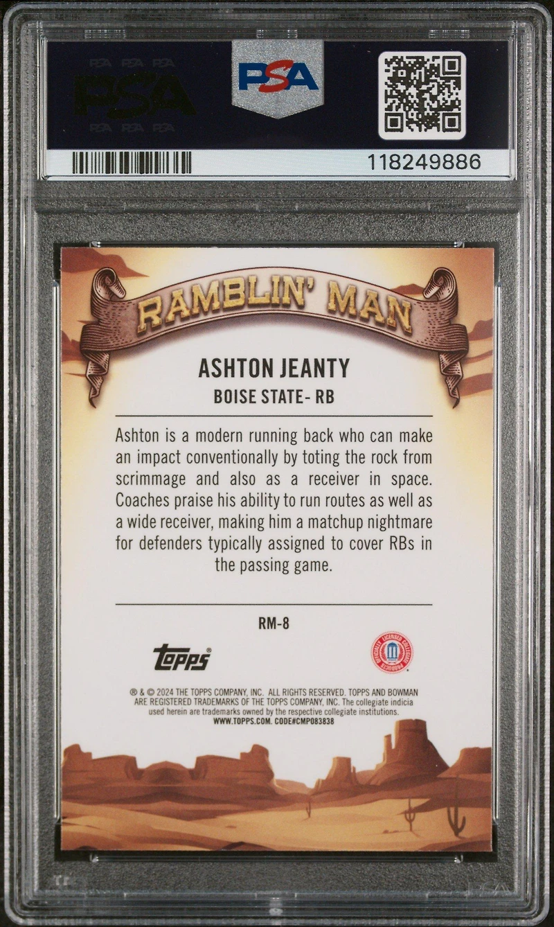 2024 Bowman University Chrome Ramblin' Man Rm8 Ashton Jeanty PSA 10