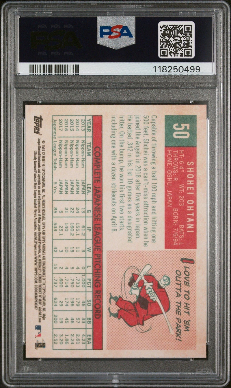 2018 Topps Archives 50 Shohei Ohtani Pitching Stance PSA 9