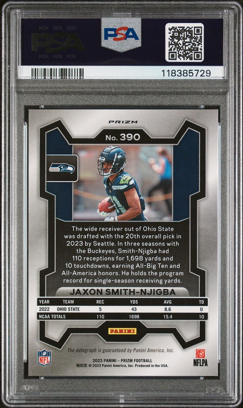 2023 Panini Prizm 390 Jaxon Smith-njigba Autograph PSA