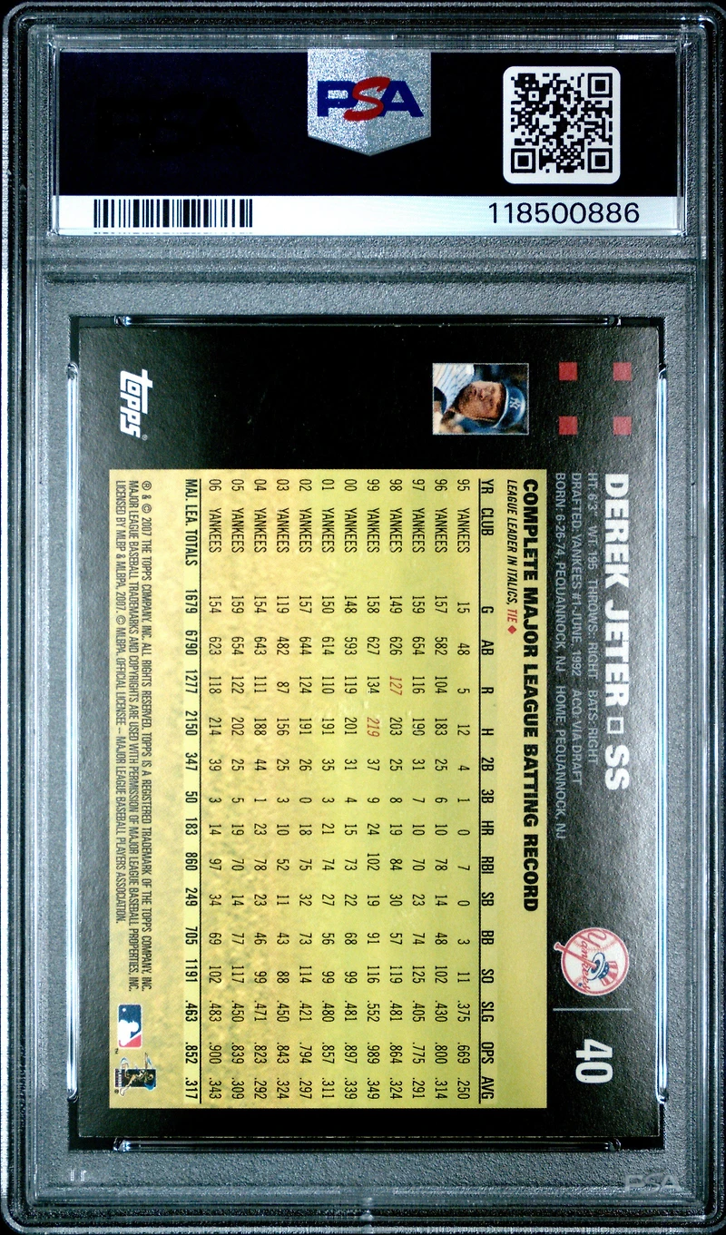 2007 Topps 40 Derek Jeter Bush/mantle PSA 8