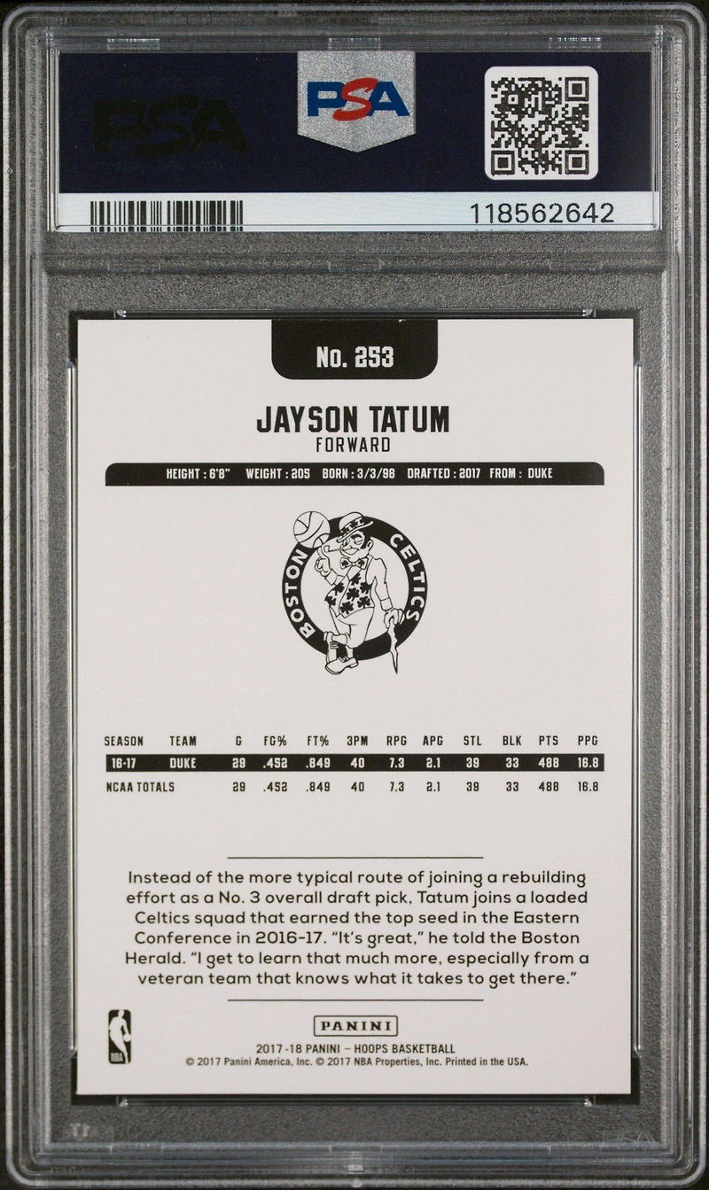 2017 Panini Hoops 253 Jayson Tatum PSA