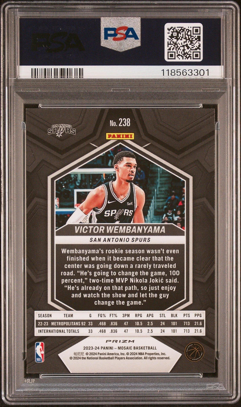 2023 Panini Mosaic 238 Victor Wembanyama Reactive Blue PSA 10