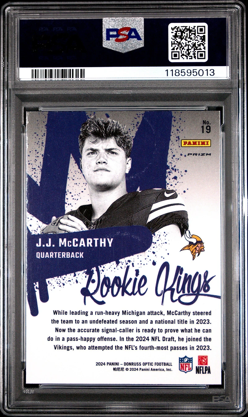 2024 Panini Donruss Optic Rookie Kings 19 Jj Mccarthy PSA 9