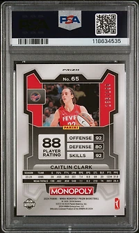 2024 Panini Prizm Monopoly Wnba 65 Caitlin Clark Light Blue Prizm PSA 9