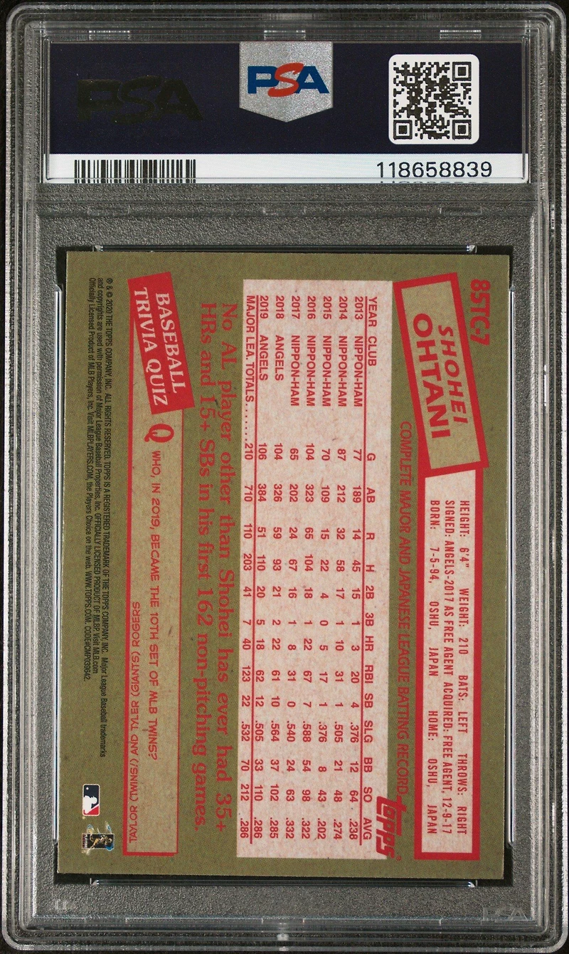 2020 Topps Chrome 1985 Topps 85tc7 Shohei Ohtani PSA