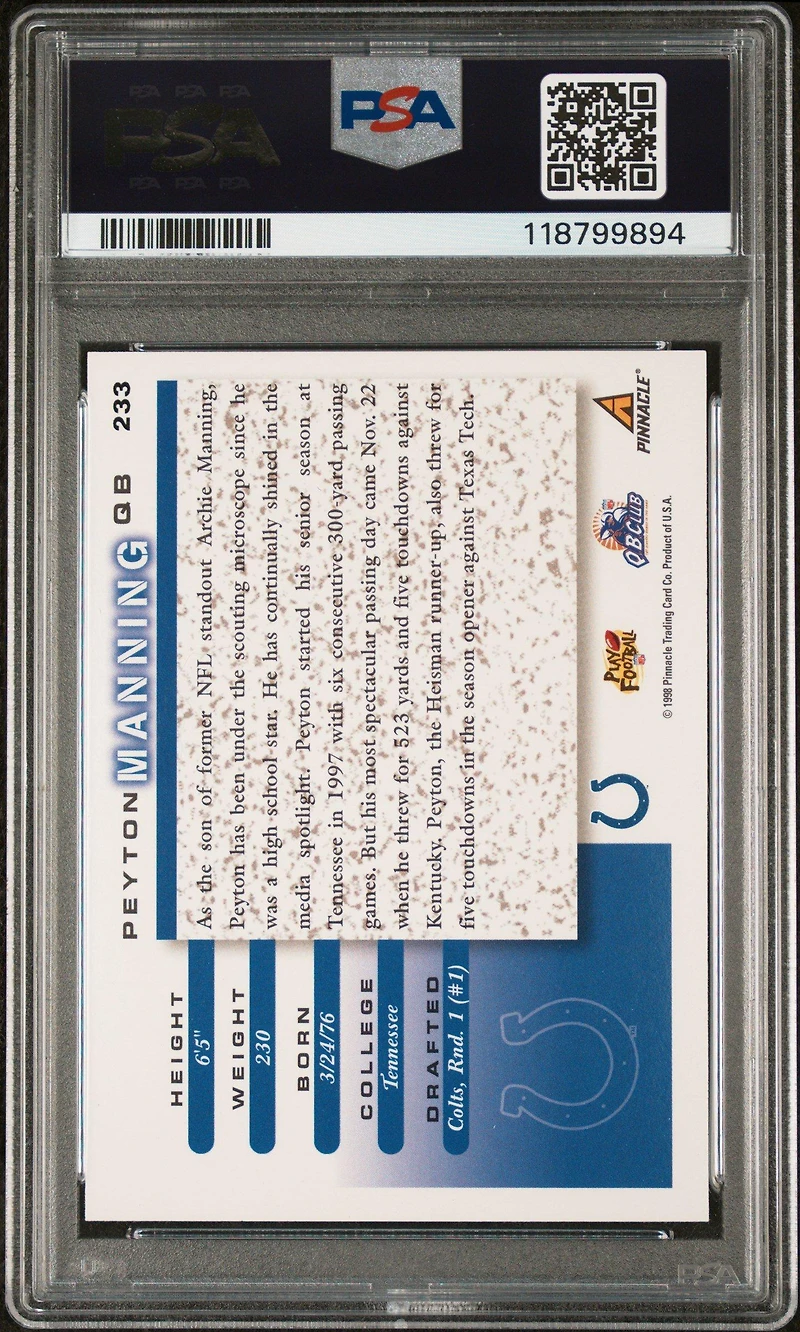 1998 Score 233 Peyton Manning PSA 9