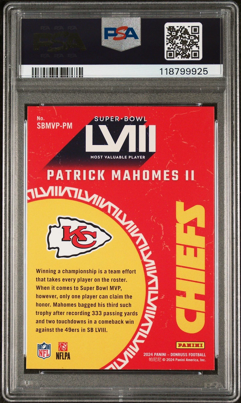2024 Panini Donruss Super Bowl Mvp Sbmvppm Patrick Mahomes Ii PSA 9