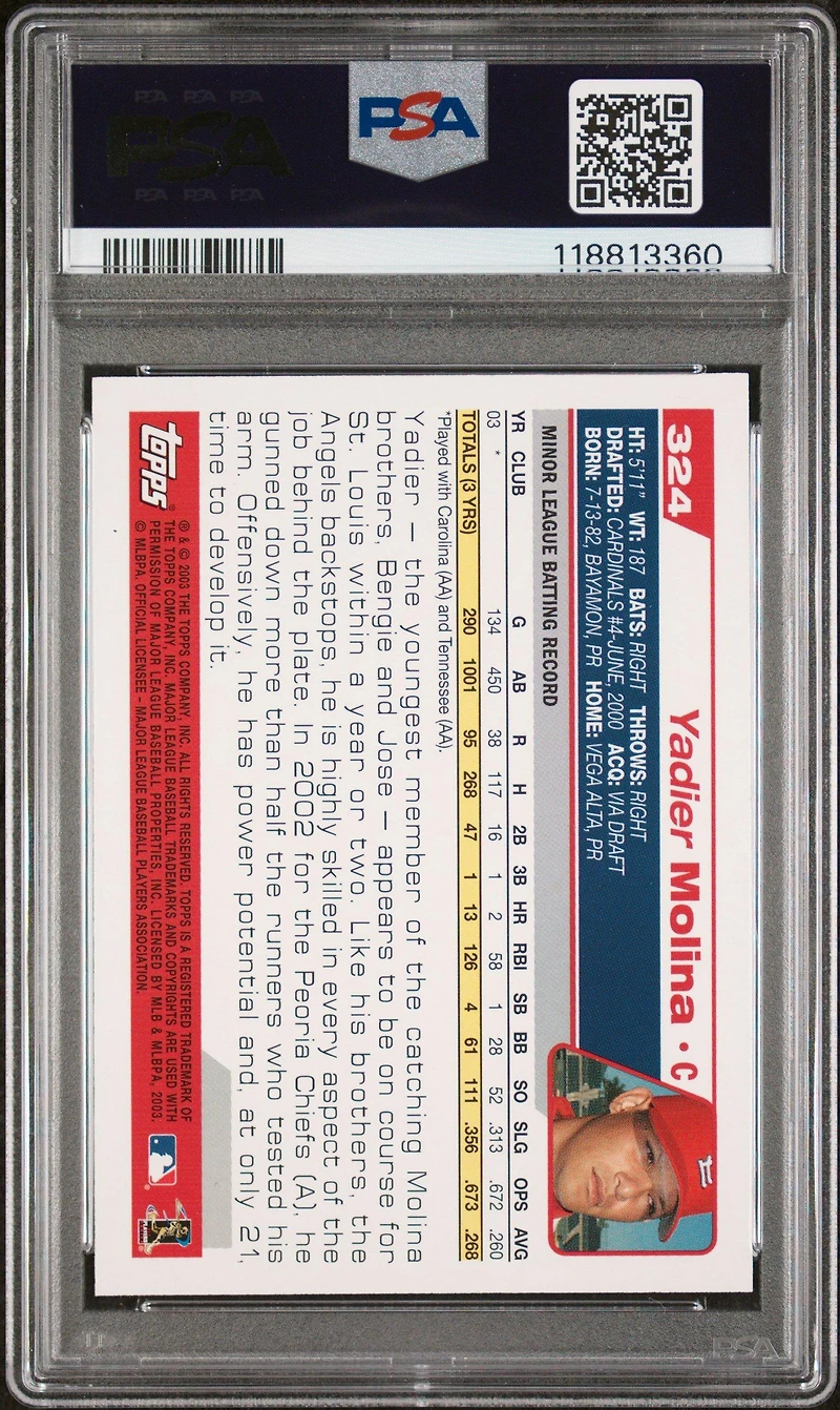 2004 Topps 324 Yadier Molina PSA 9