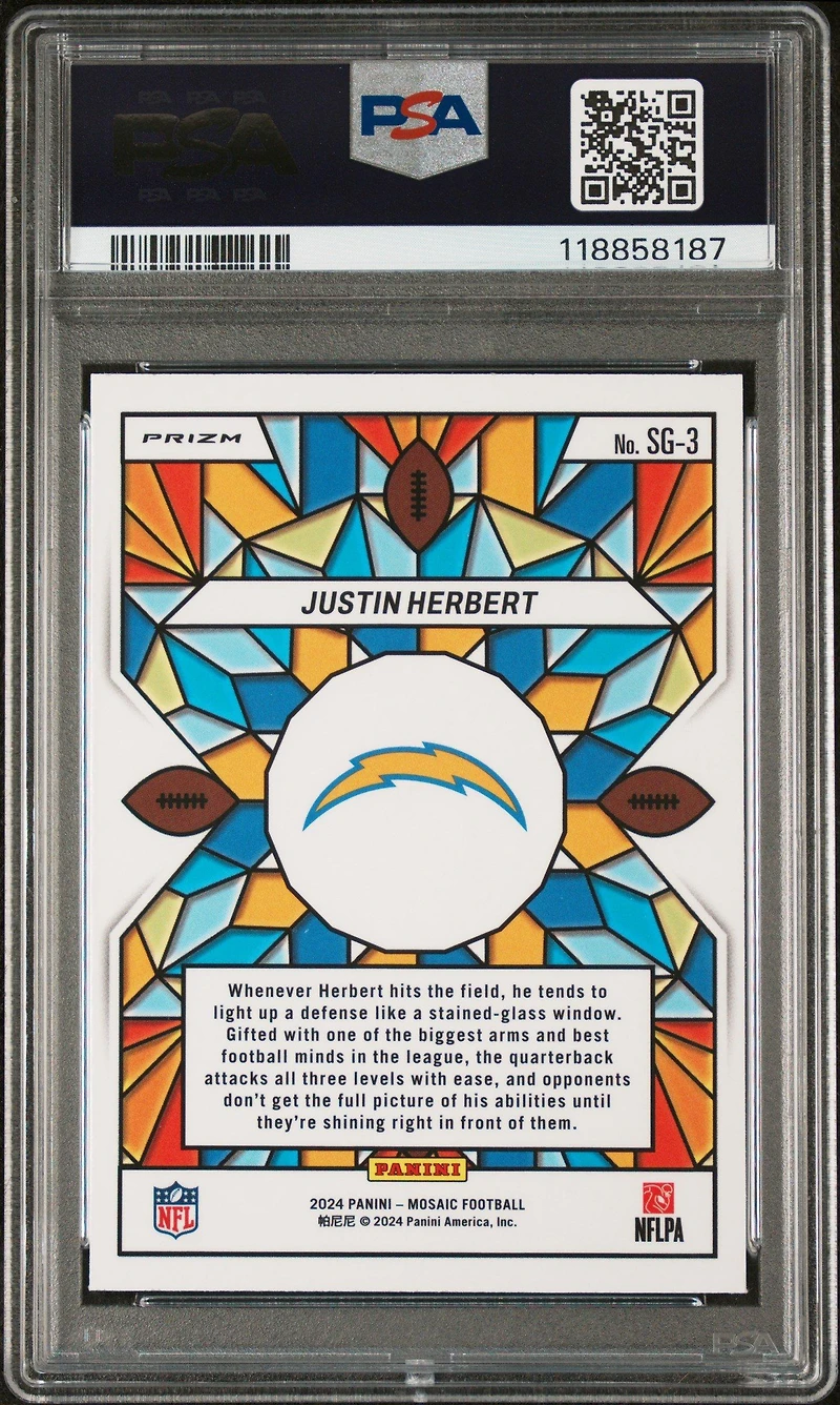2024 Panini Mosaic Stained Glass Sg3 Justin Herbert PSA 9