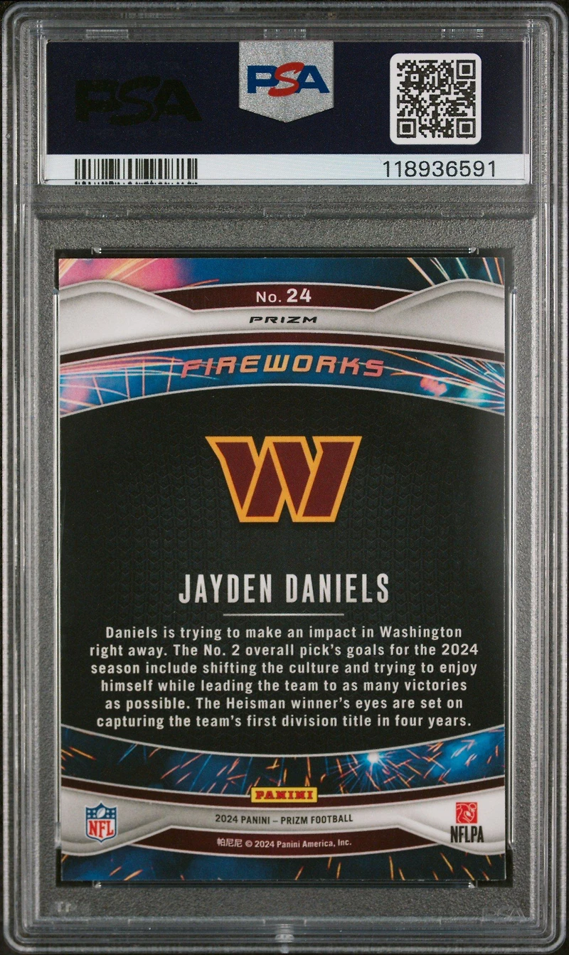 2024 Panini Prizm Fireworks 24 Jayden Daniels Green Wave PSA 10