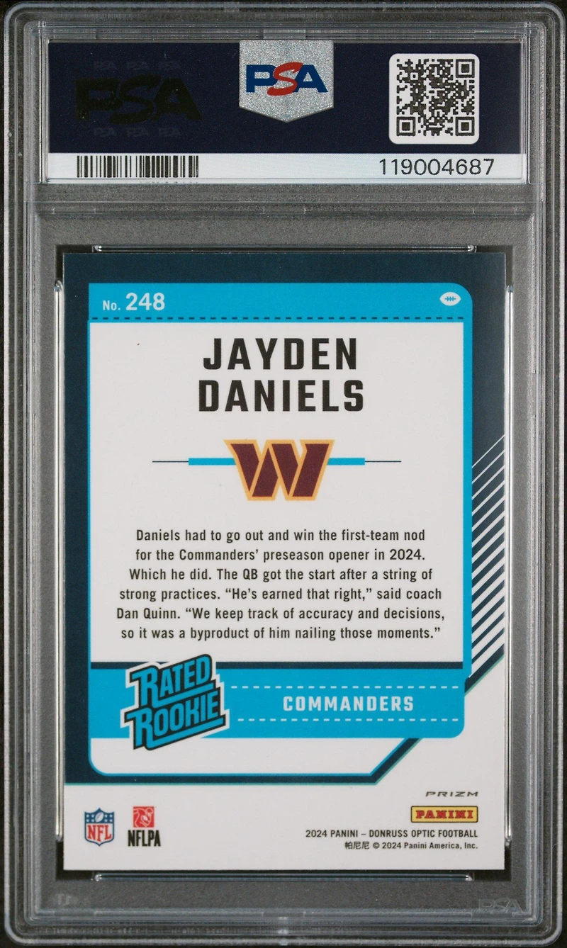 2024 Panini Donruss Optic 248 Jayden Daniels Green Velocity PSA