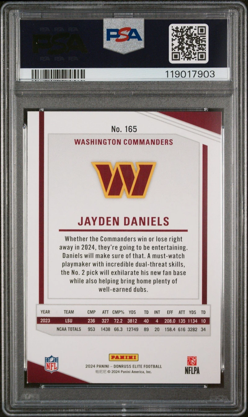 2024 Panini Donruss Elite 165 Jayden Daniels Green Disco PSA