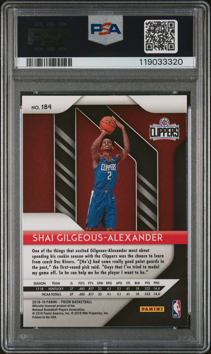 2018 Panini Prizm 184 Shai Gilgeous-alexander PSA