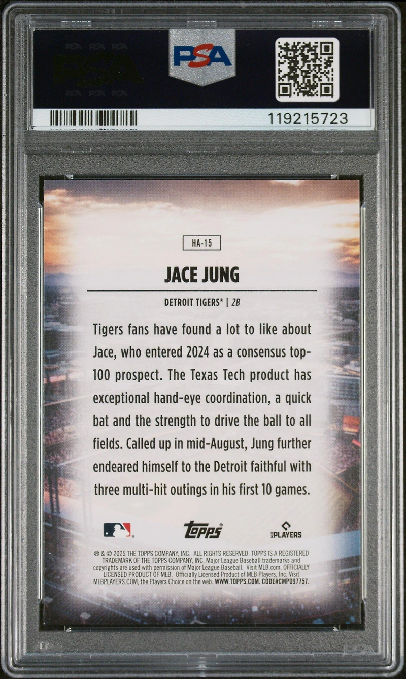 2025 Topps Home Field Advantage Ha15 Jace Jung PSA 9