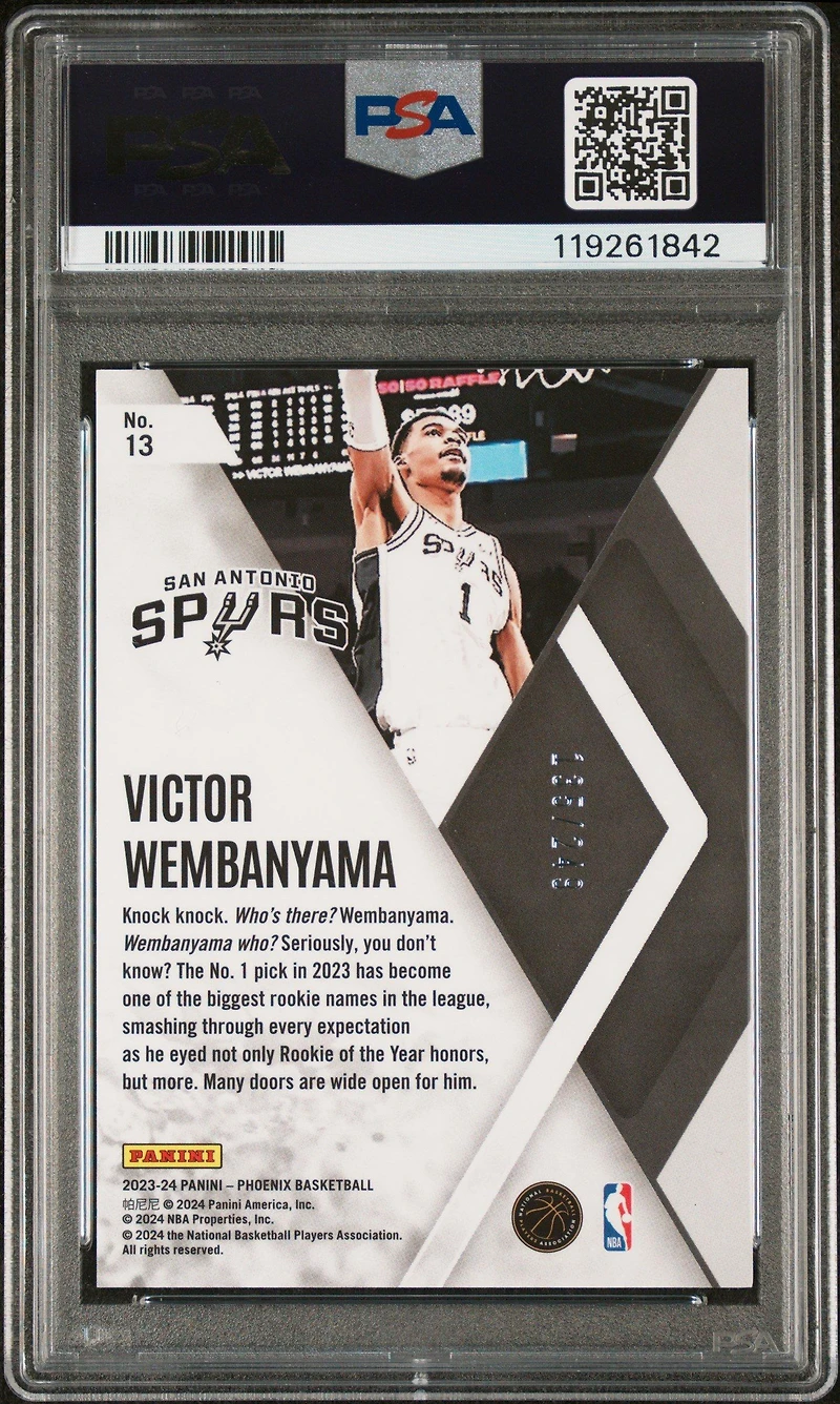 2023 Panini Phoenix Instant Phenom 13 Victor Wembanyama Orange Ice PSA 9