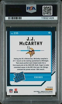 2024 Panini Donruss Optic 235 Jj Mccarthy Blue Hyper PSA 10