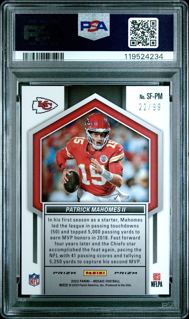 2023 Panini Mosaic Straight Fire Sfpm Patrick Mahomes Ii Blue PSA 10