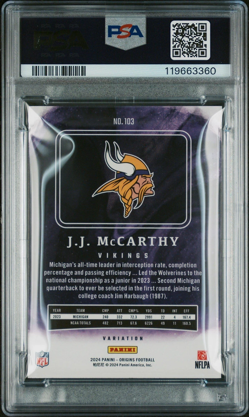 2024 Panini Origins 103 Jj Mccarthy Variation PSA 10