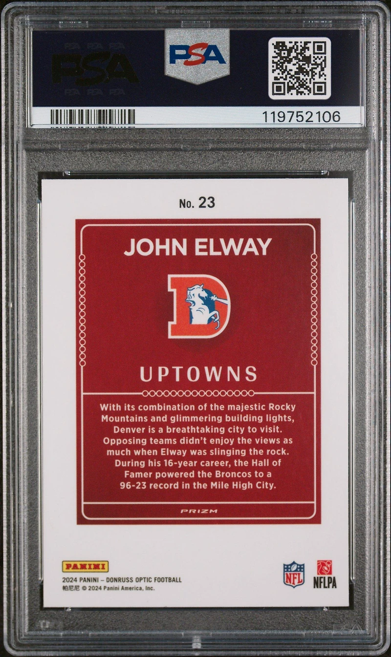 2024 Panini Donruss Optic Uptowns 23 John Elway PSA 9