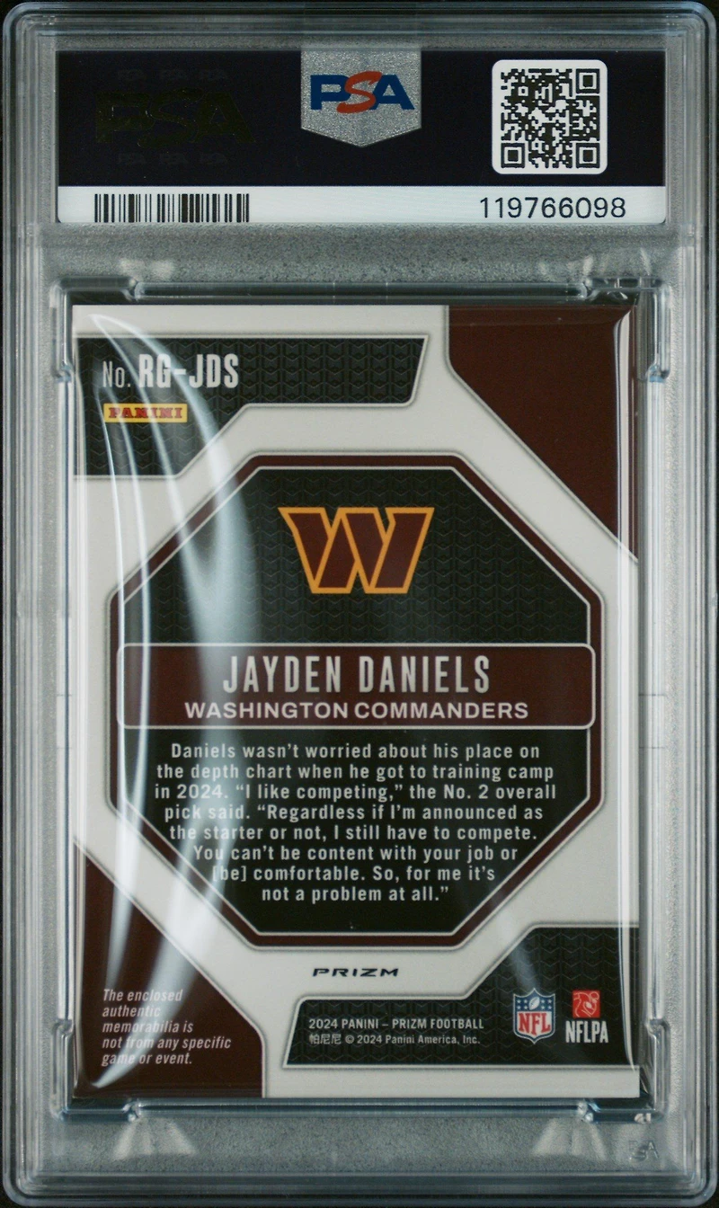 2024 Panini Prizm Rookie Gear Rgjds Jayden Daniels Neon Green Pulsar PSA 9