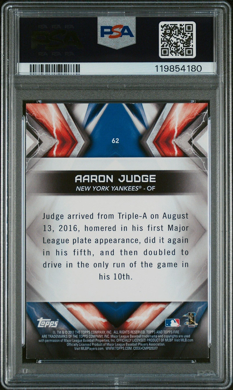 2017 Topps Fire 62 Aaron Judge PSA 9