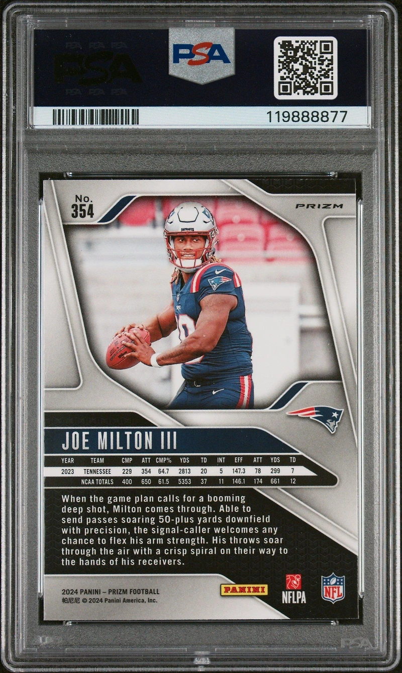 2024 Panini Prizm 354 Joe Milton Iii Purple Pulsar PSA 9