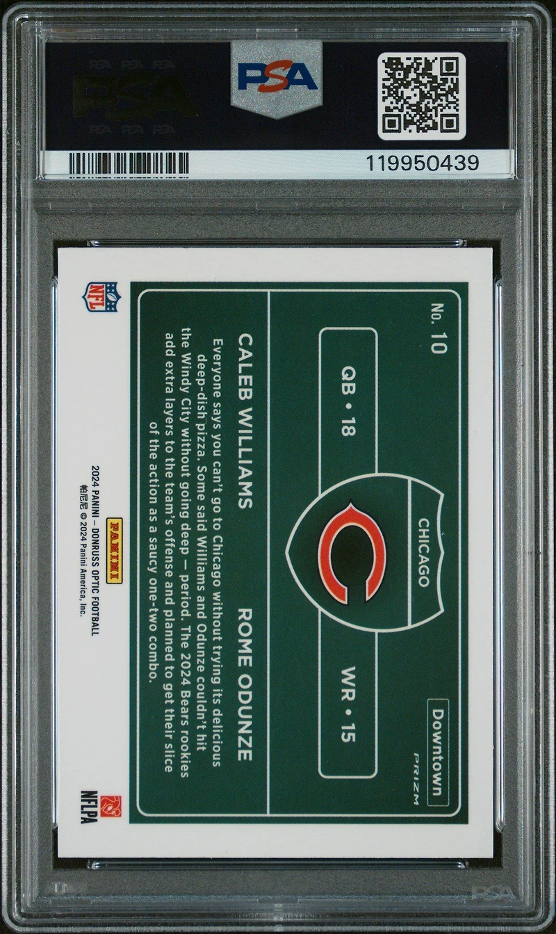 2024 Panini Donruss Optic Downtown Duos 10 Caleb Williams\rome Odunze PSA 9