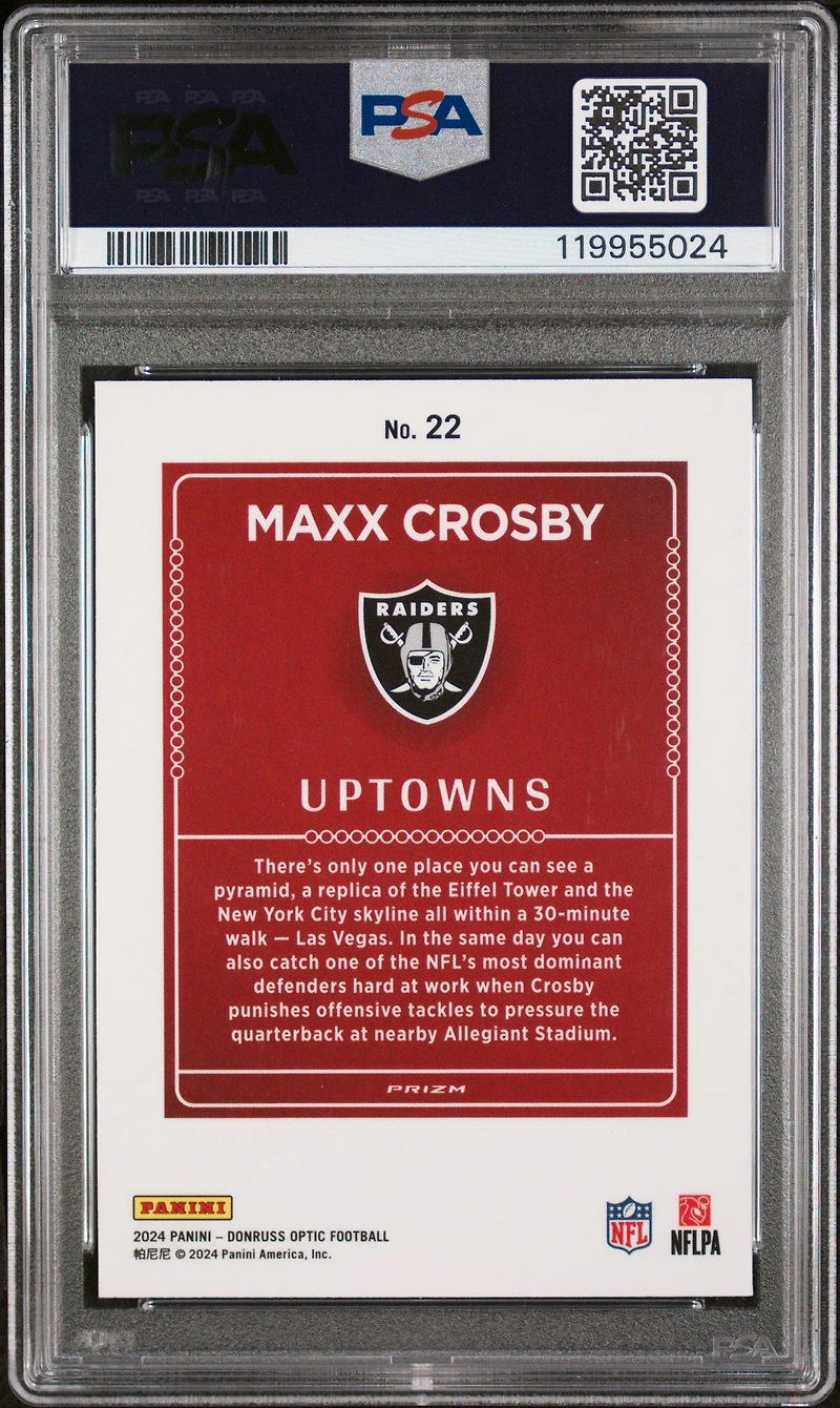 2024 Panini Donruss Optic Uptowns 22 Maxx Crosby PSA 10
