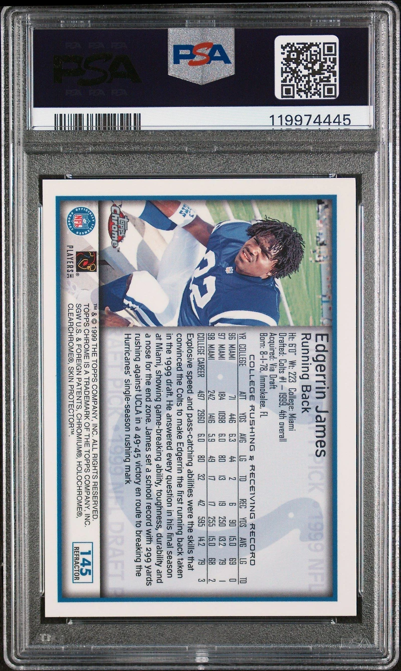 1999 Topps Chrome 145 Edgerrin James Refractor PSA 8
