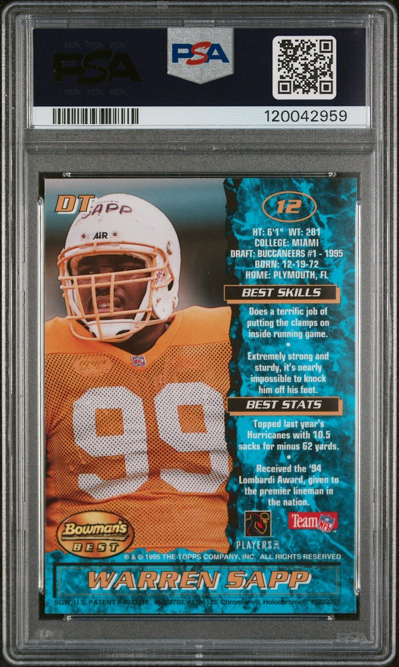 1995 Bowman's Best 12 Warren Sapp Blue Refractor PSA 9