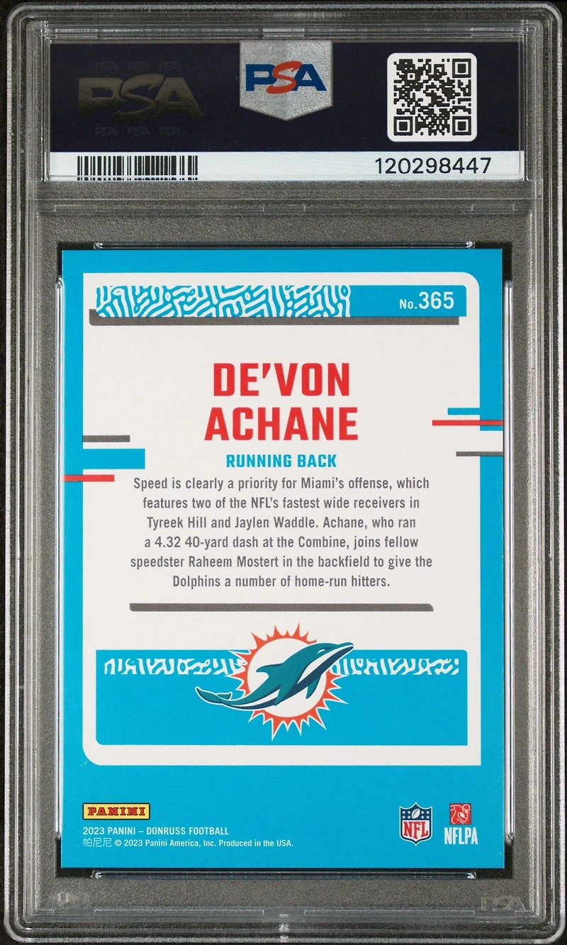 2023 Panini Donruss 365 De'von Achane Press Proof Silver PSA 9