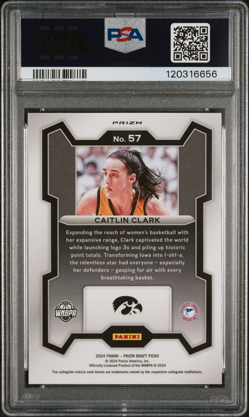 2024 Panini Prizm Draft Picks 57 Caitlin Clark Orange Ice PSA 10