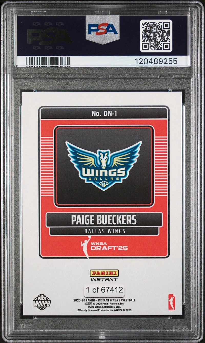 2025 Panini Instant Wnba Draft Night Dn1 Paige Bueckers PSA
