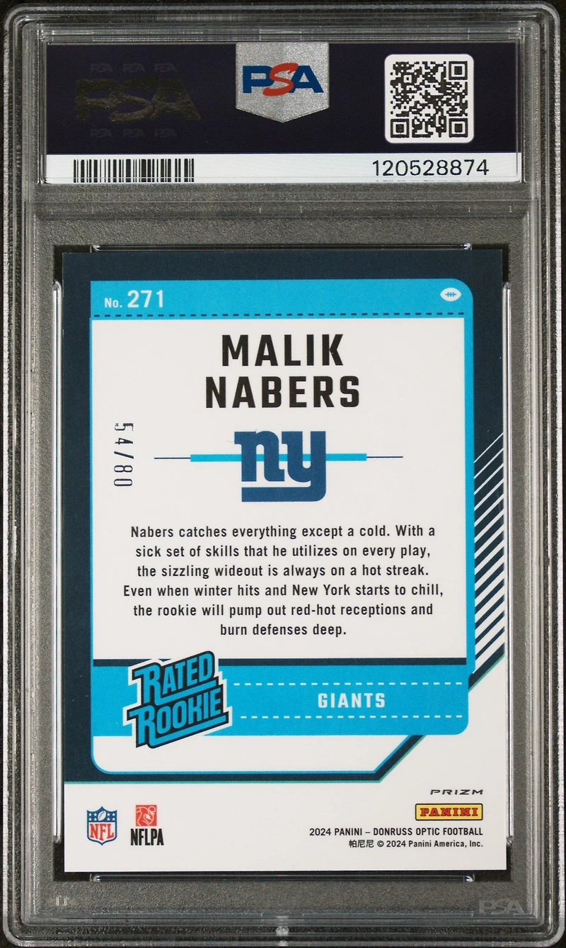 2024 Panini Donruss Optic 271 Malik Nabers Pink Velocity PSA 9