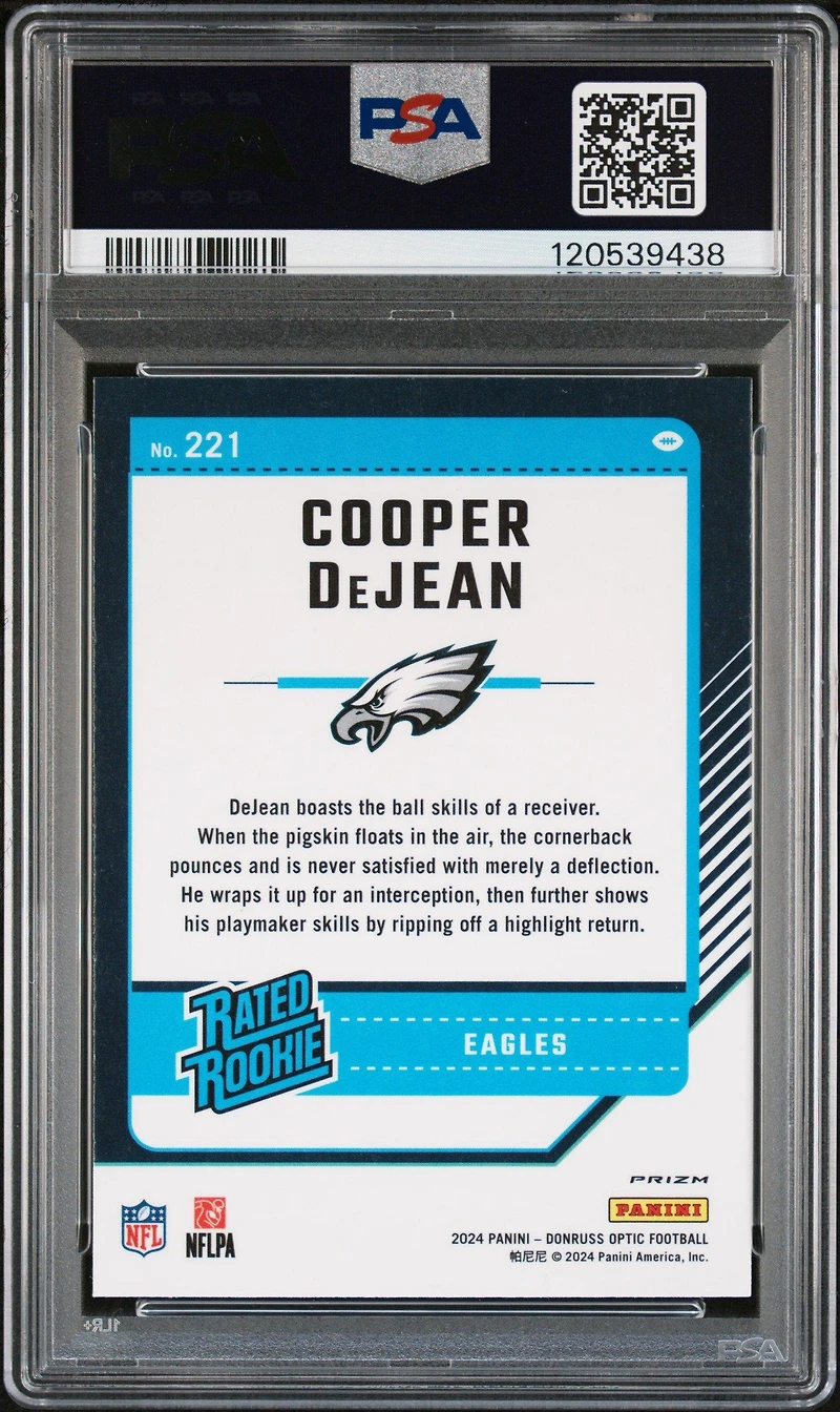 2024 Panini Donruss Optic 221 Cooper Dejean Green Velocity PSA 9