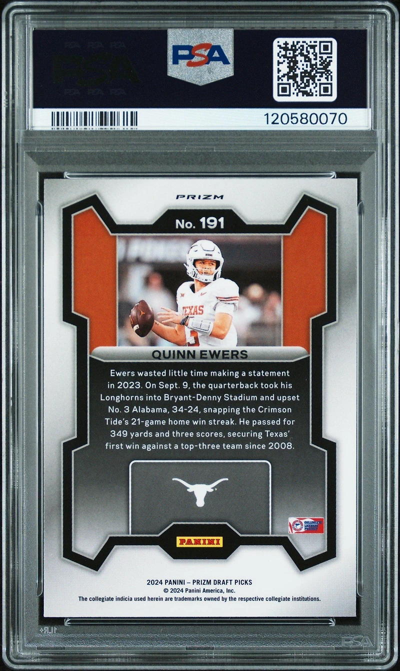 2024 Panini Prizm Draft Picks 191 Quinn Ewers Silver Prizm PSA 10