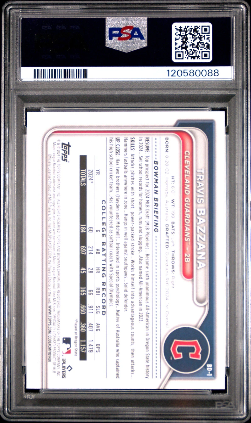 2024 Bowman Draft Bd1 Travis Bazzana PSA 10