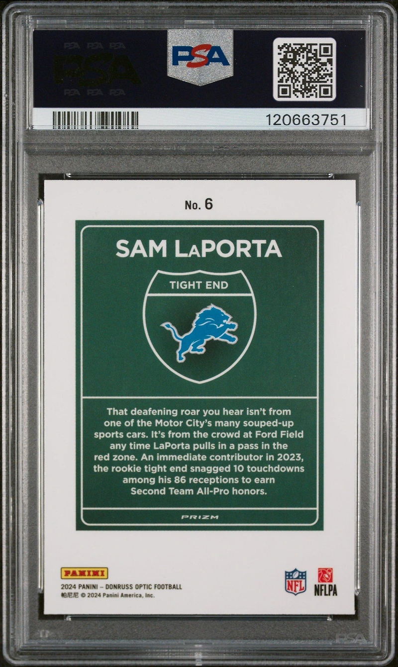 2024 Panini Donruss Optic Downtown! 6 Sam Laporta PSA 9
