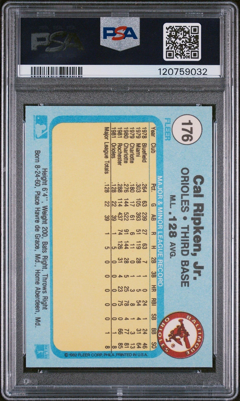 1982 Fleer 176 Cal Ripken Jr. PSA
