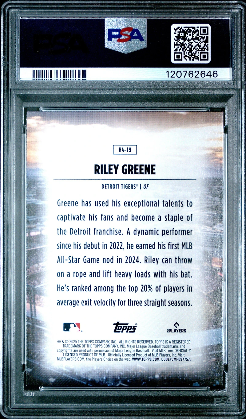2025 Topps Home Field Advantage Ha19 Riley Greene PSA 9