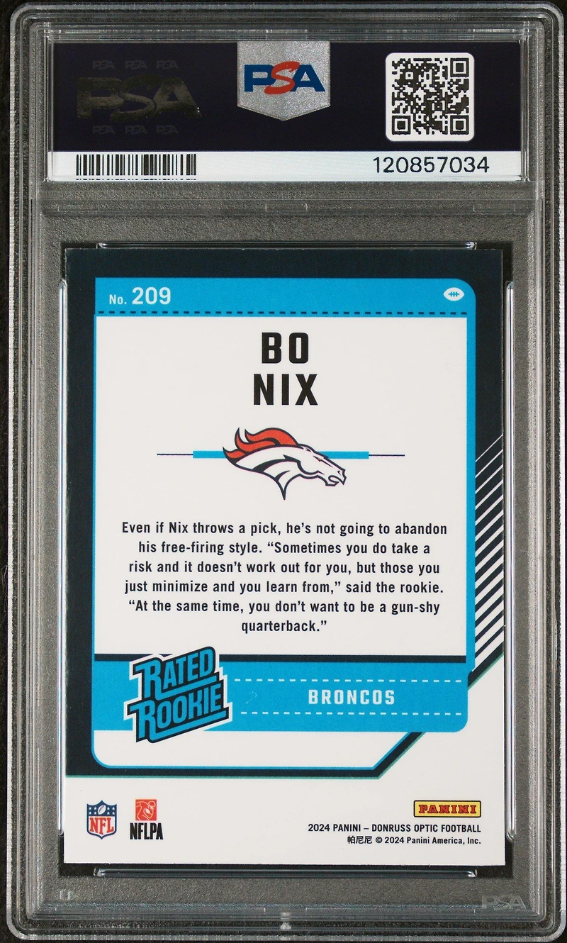2024 Panini Donruss Optic 209 Bo Nix PSA 10