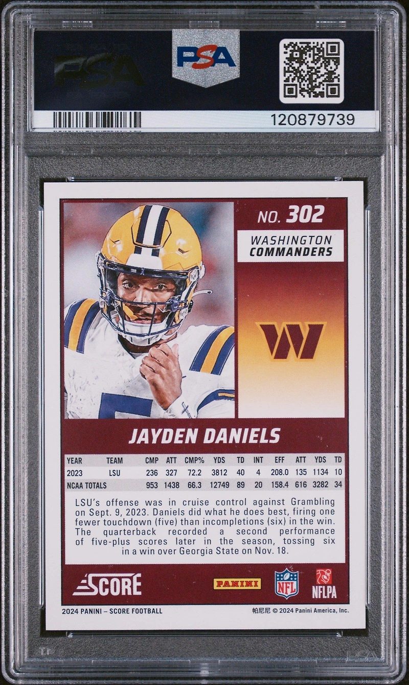 2024 Panini Score 302 Jayden Daniels Lava PSA 10